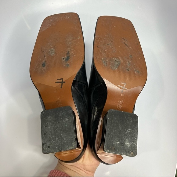 Zara square toe block heel mules black leather size 36 - Picture 9 of 10